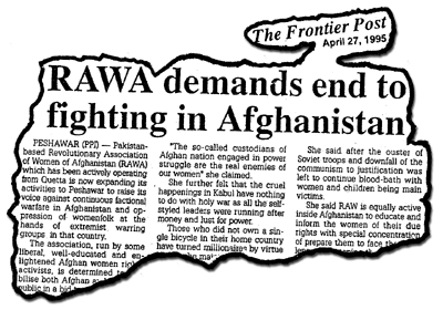  «راوا» خواستار ختم‌ جنگ‌ در افغانستان‌ شد