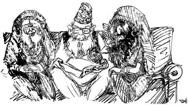 Cartoon of Qazi Hussain Ahmad with Gulbuddin and Rabbani