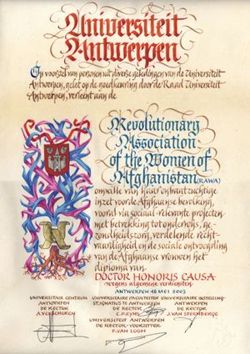 Honorary Doctorate for outstanding non-academic achievements to RAWA